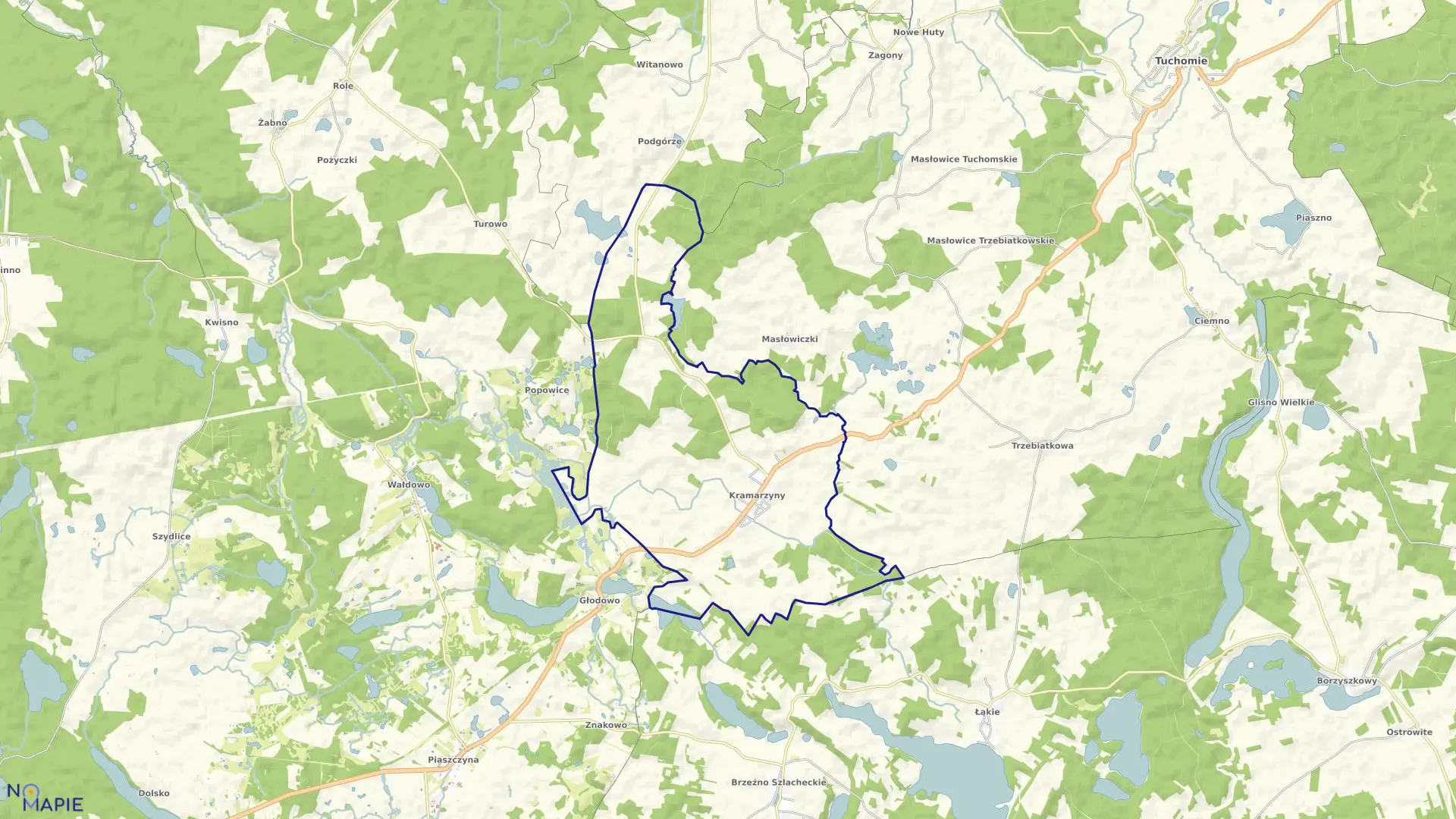 Mapa obrębu Kramarzyny w gminie Tuchomie