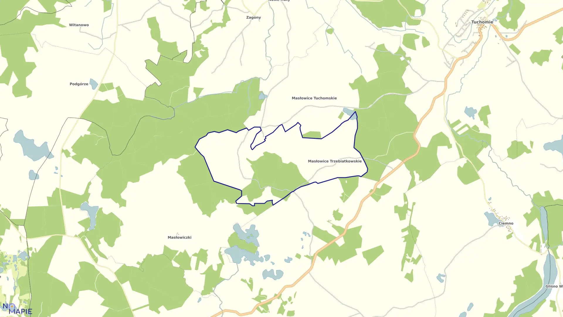 Mapa obrębu Masłowice Trzebiatkowskie w gminie Tuchomie