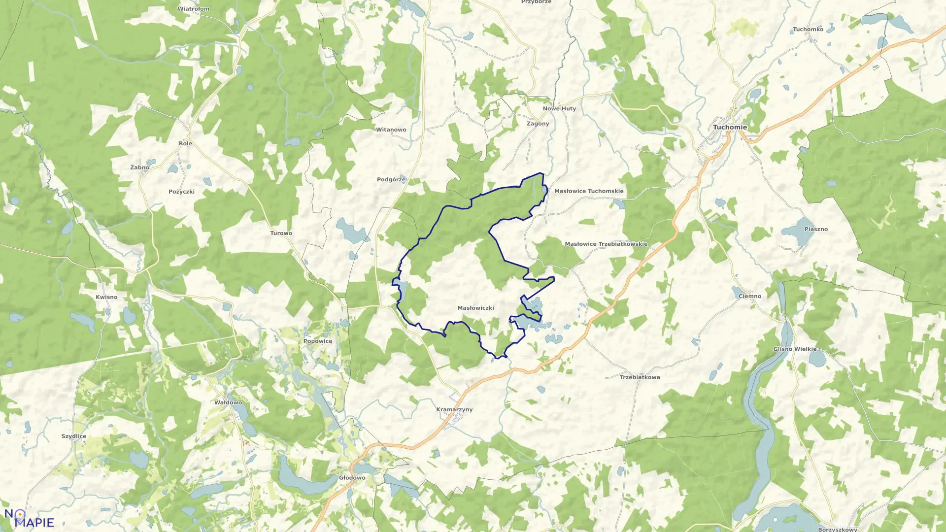 Mapa obrębu Masłowiczki w gminie Tuchomie