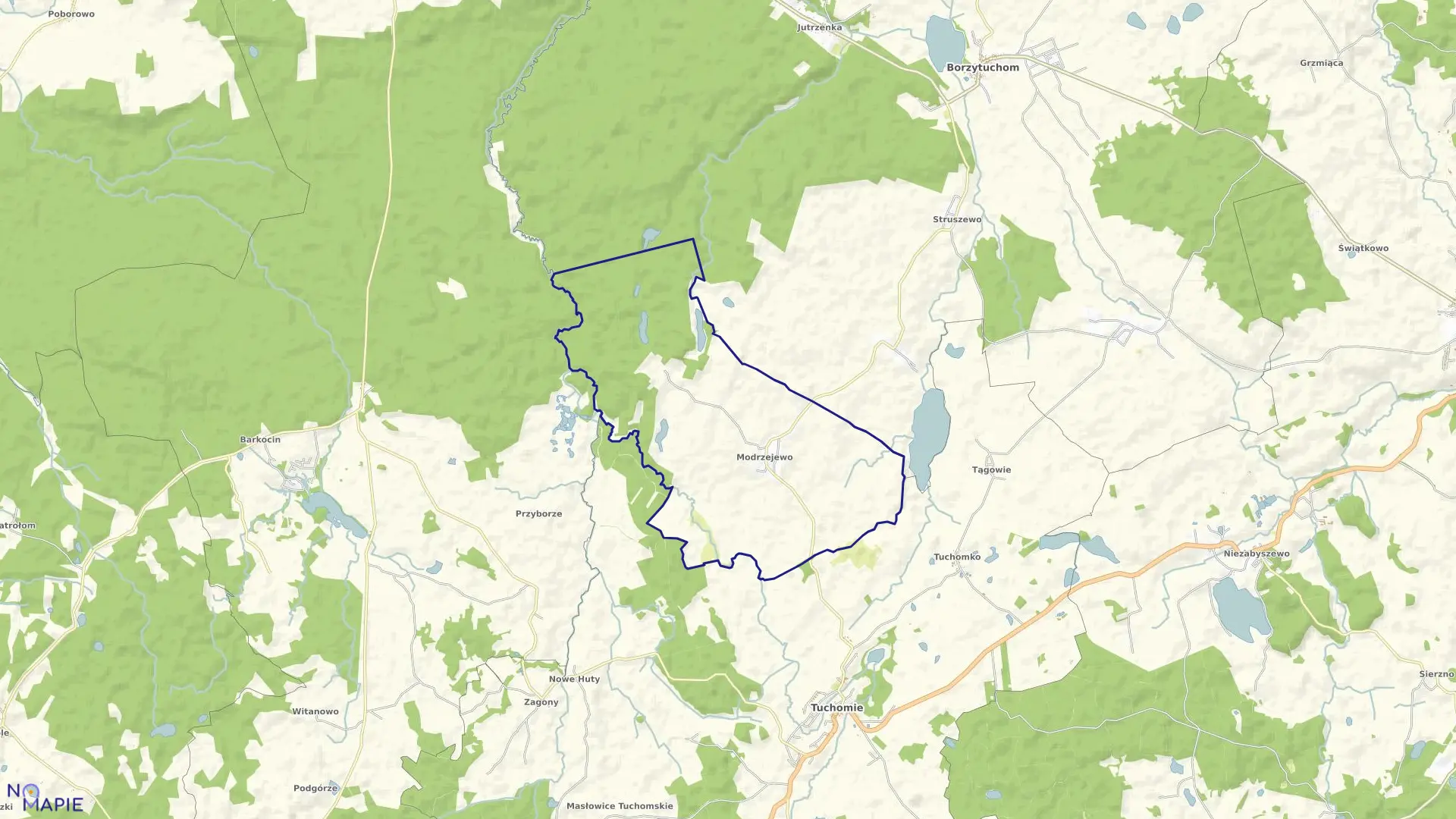 Mapa obrębu Modrzejewo w gminie Tuchomie