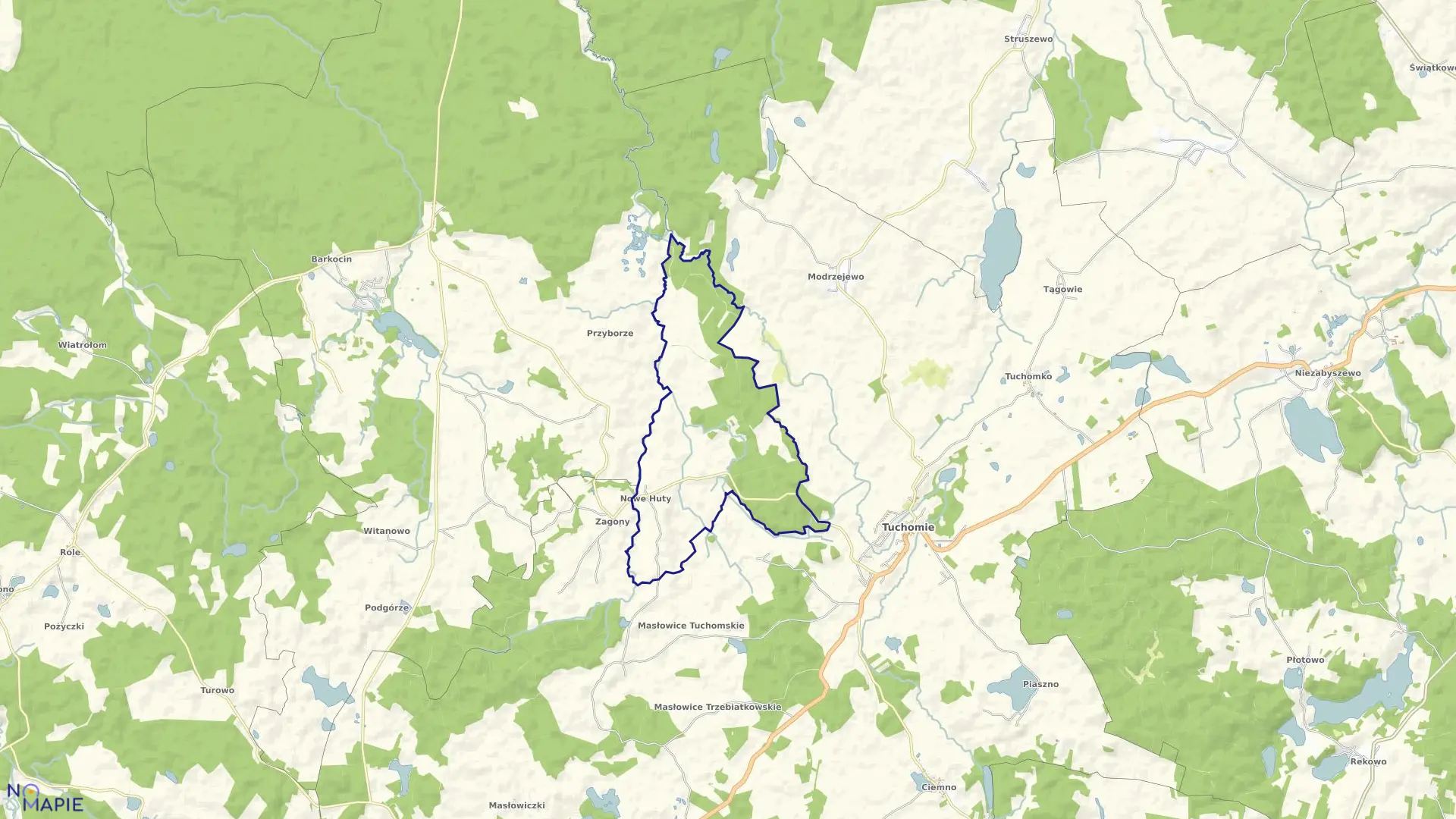 Mapa obrębu Nowe Huty w gminie Tuchomie