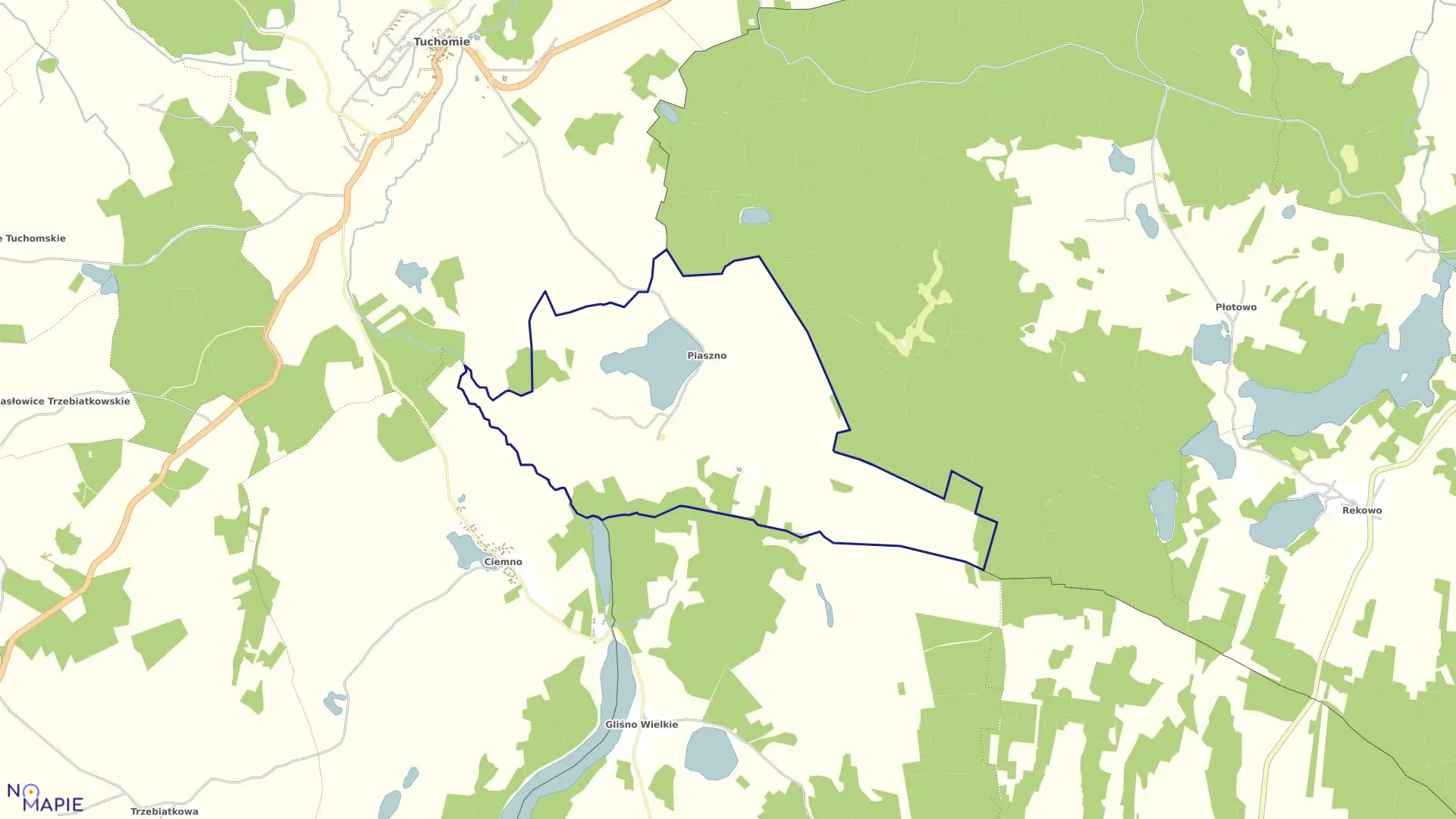 Mapa obrębu Piaszno w gminie Tuchomie