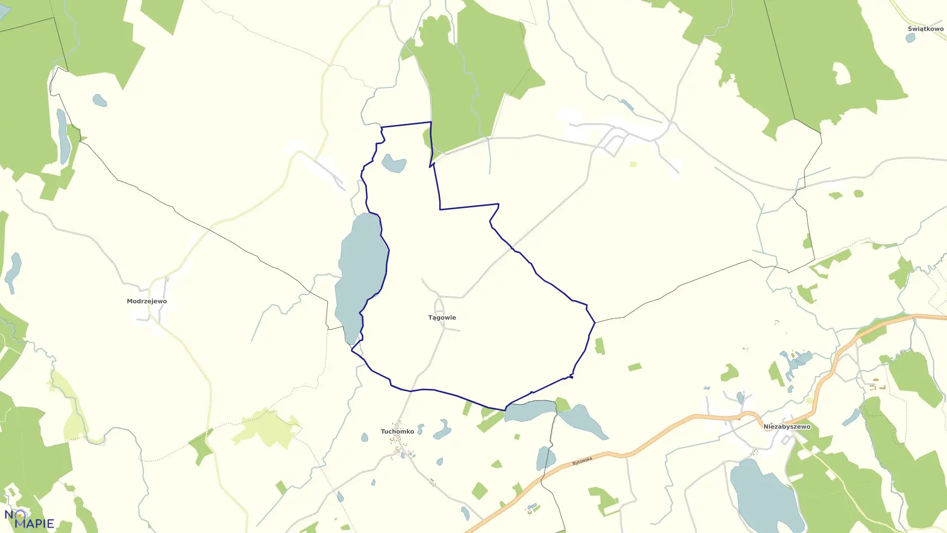 Mapa obrębu Tągowie w gminie Tuchomie