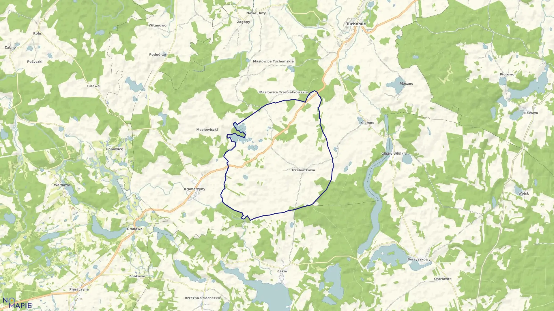 Mapa obrębu Trzebiatkowa w gminie Tuchomie